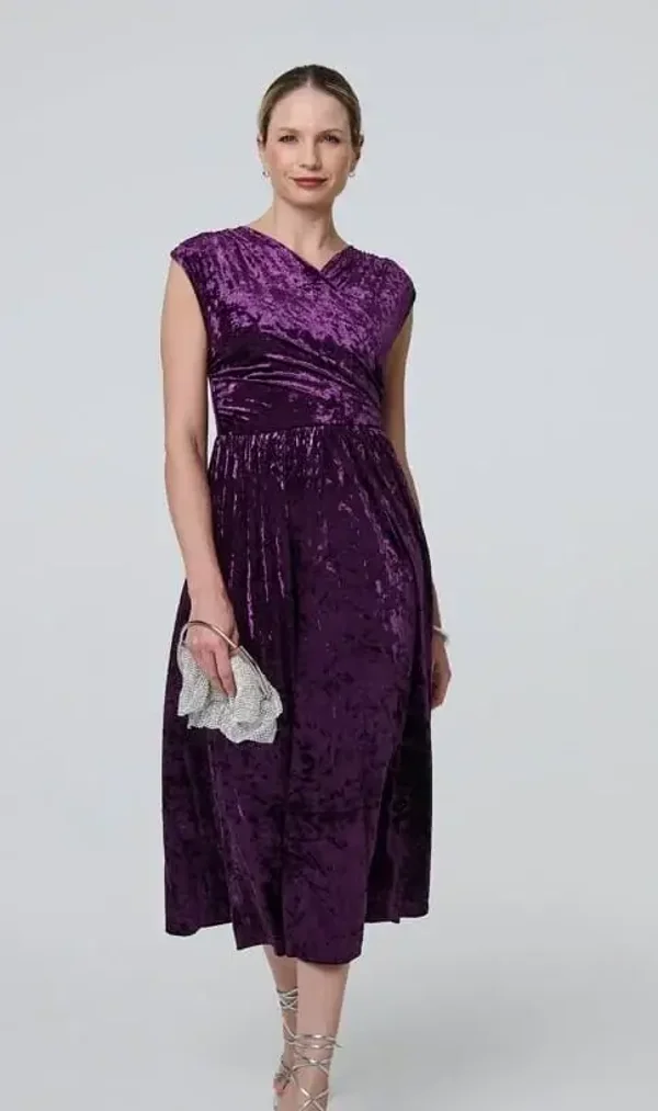 Cap sleeve velour wrap dress