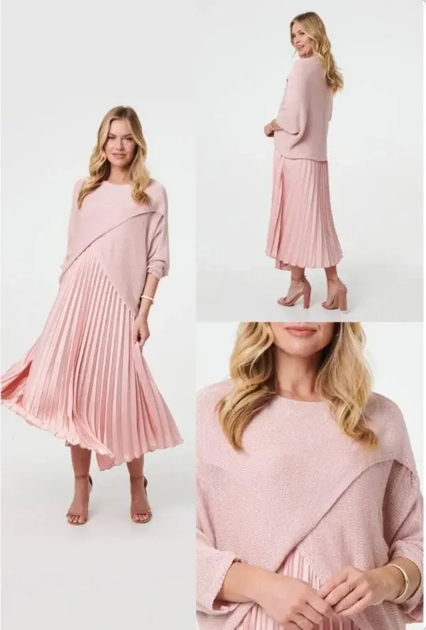 Pink Pleated 2 piece Dress