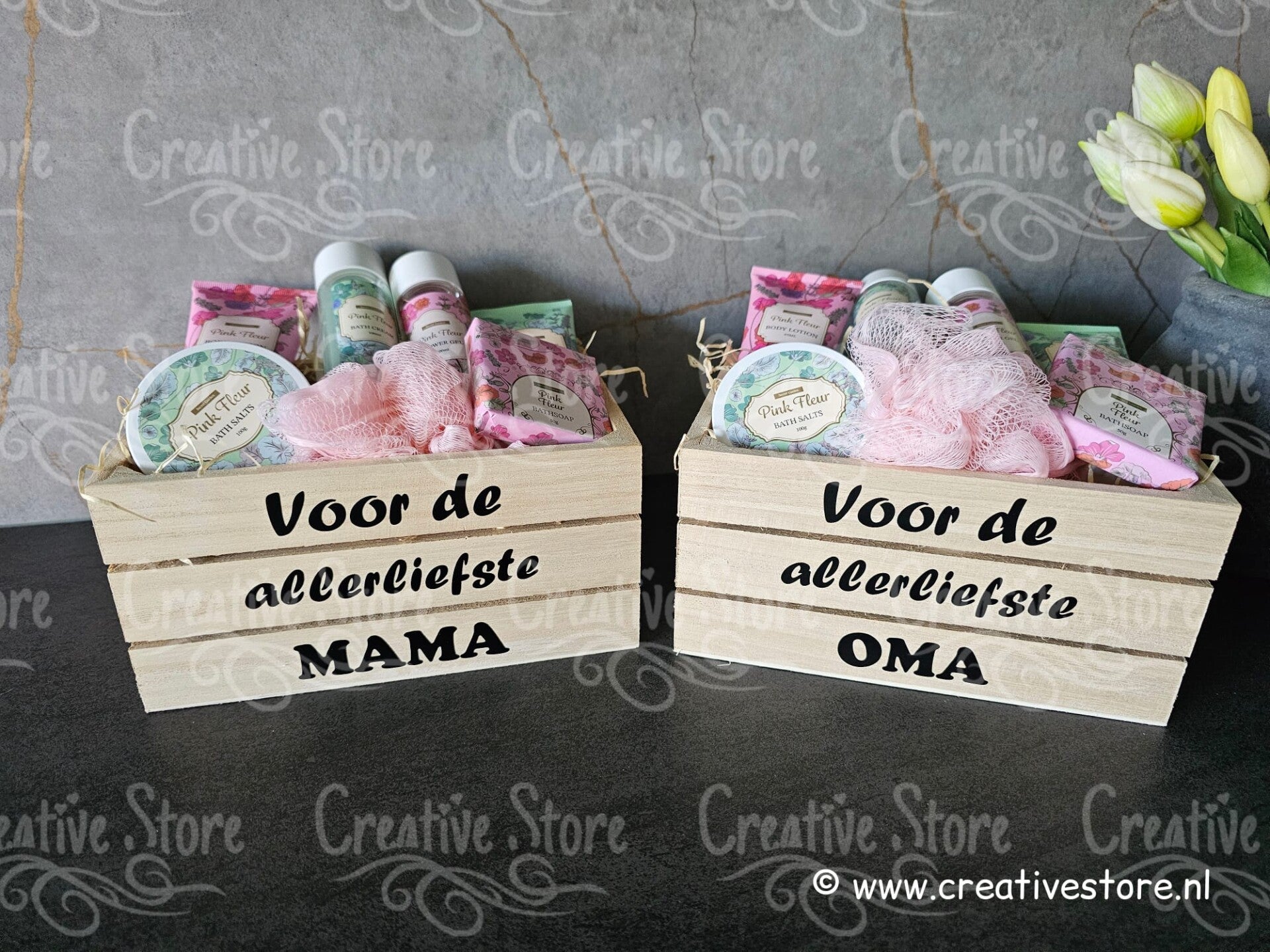 Bad Giftset in houten kistje '' allerliefste mama/oma''