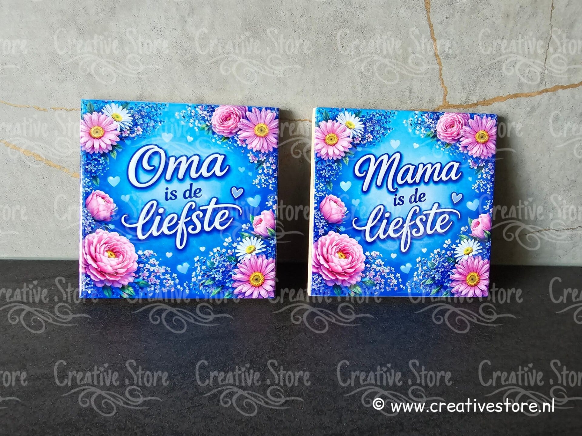 Tegeltje blauw mama/oma is de liefste