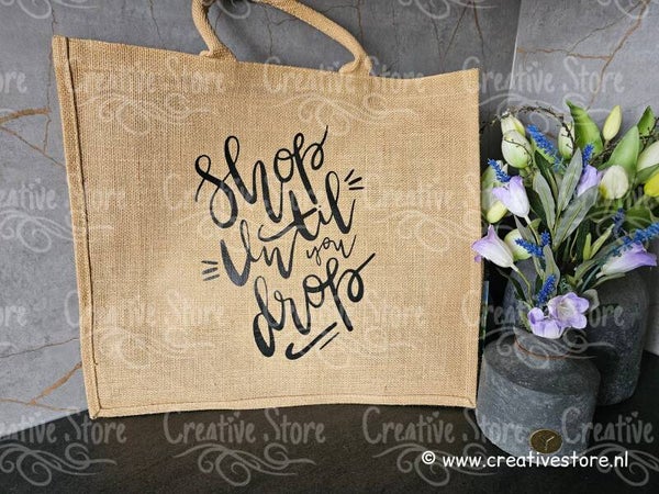 Jute tas met opdruk : Shop until you drop