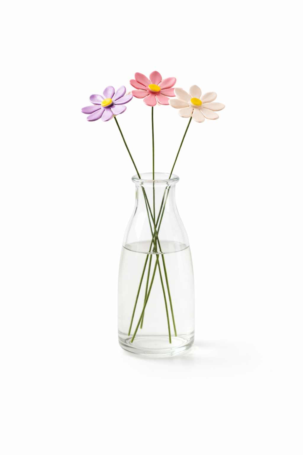 Bloemen cadeautje - 3 keramieken bloemen met vaasje - Cadeau idee Moederdag