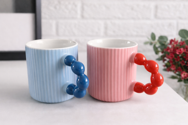 ACTIE - Porseleinen mokken - blauw & roze