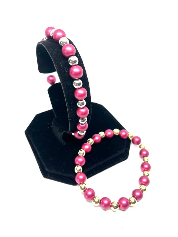 Paarse kralenarmband (M) met goud- en zilveren details