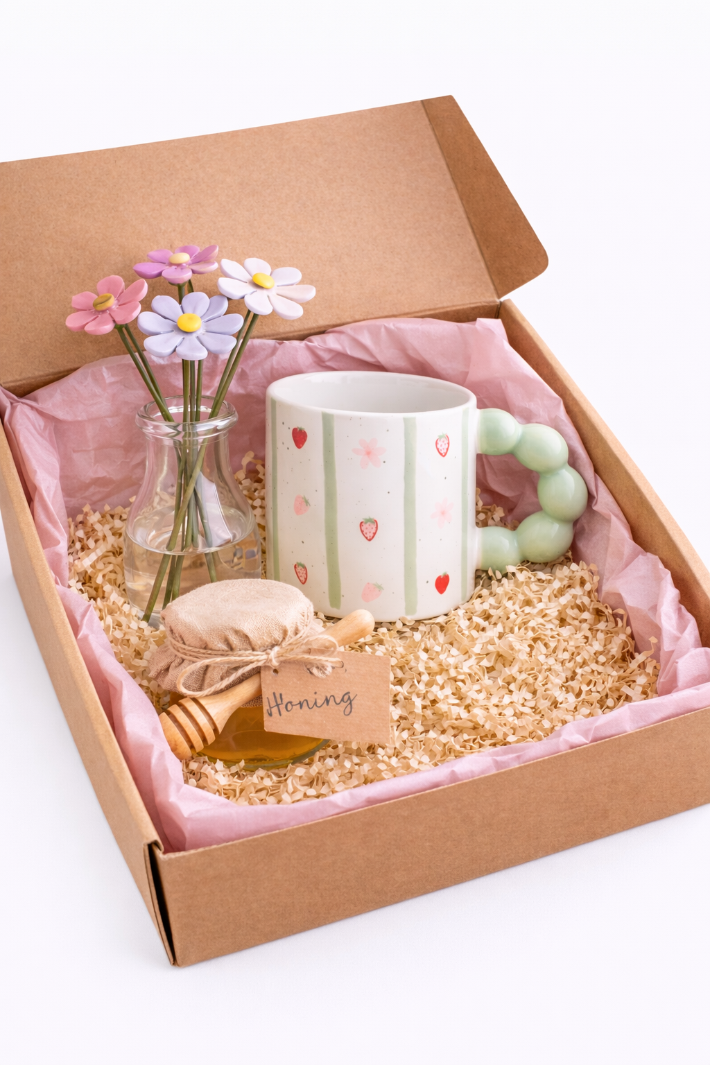 Cadeau box - Mok, Honing & Keramische bloemen