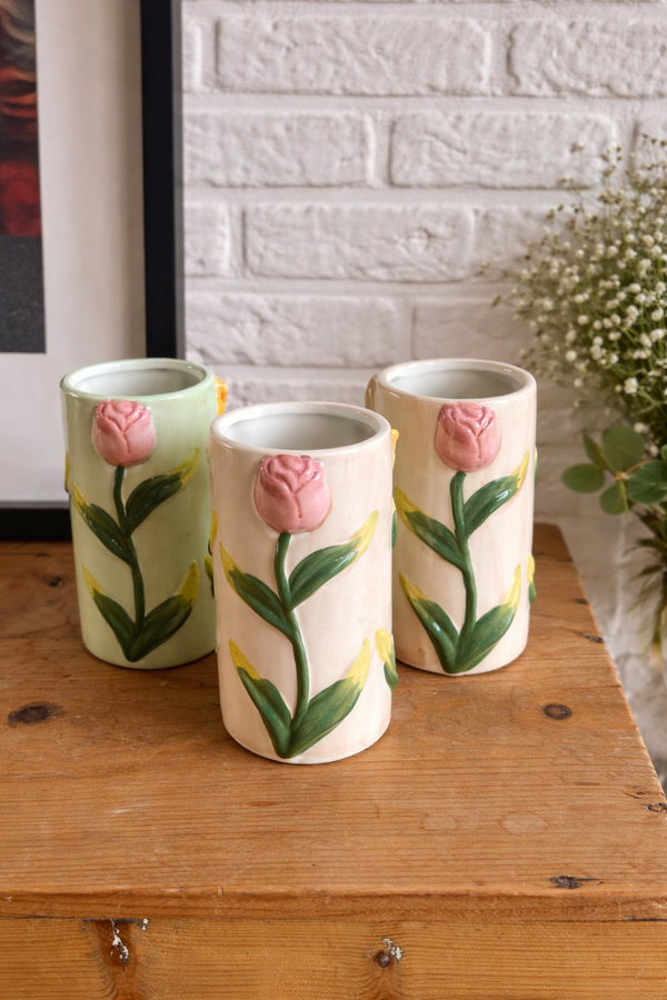 ACTIE - Keramieken vaas - 3 kleuren - Roze, geel, groen