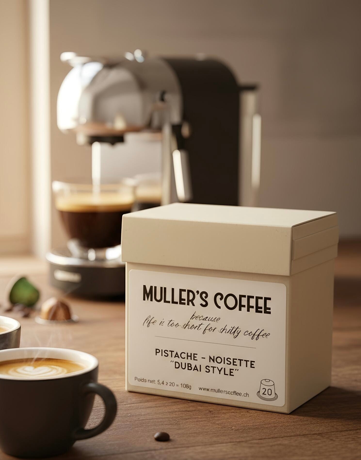 MULLER'S COFFEE Café bio en capsules avec arômes naturels de Pistache-Noisette "Dubai Style"