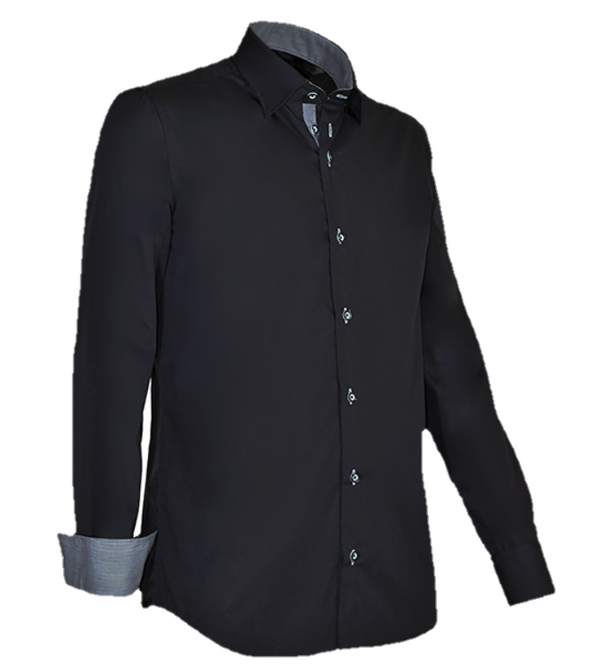 Heren Overhemd  Giovanni Capraro 935-20 – Zwart [Licht Grijs accent]