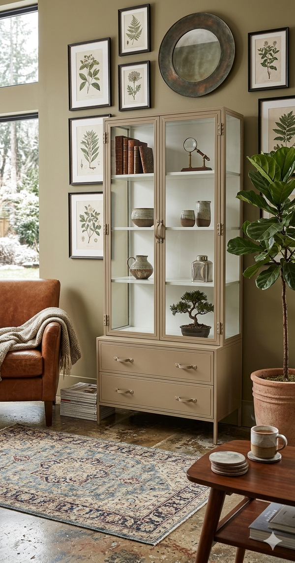 Vitrinekast 2-drs. – zand Metaal