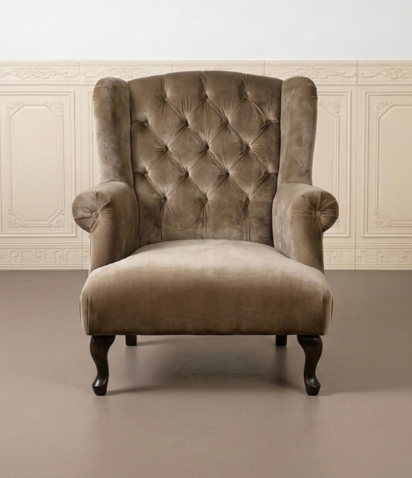Oorfauteuil taupe velvet