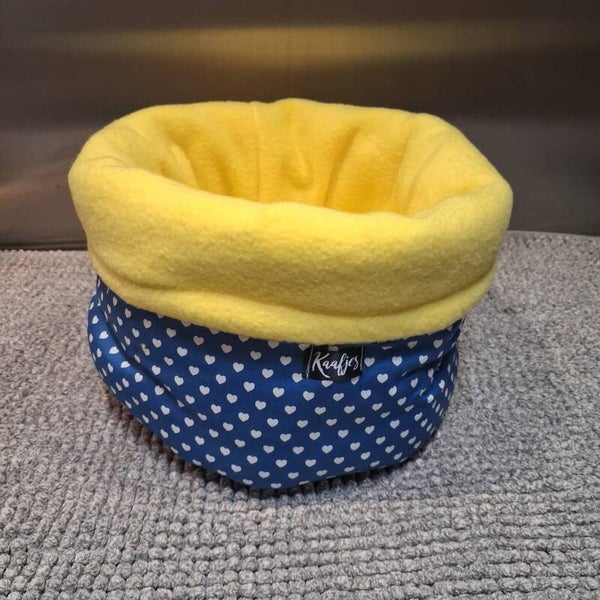Knuffelzak: Blauw Hartjes / Geel
