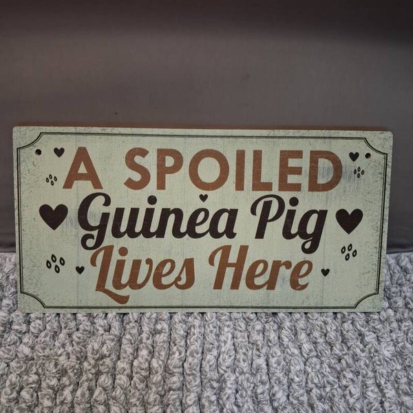 Tekstbordje (hout): a spoiled guinea pig lives here
