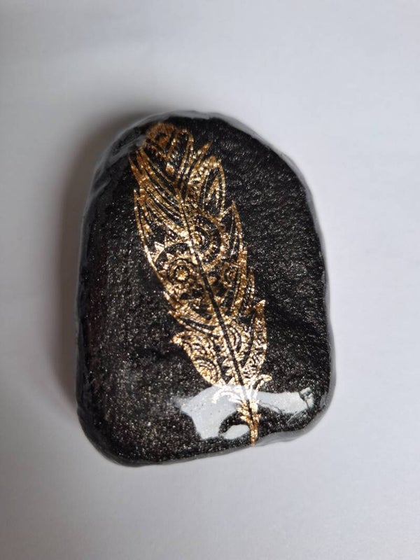 Gold Feather - Pebble Art