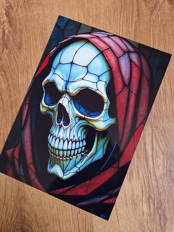 Stained Glass Hooded Skull - A4 Prints