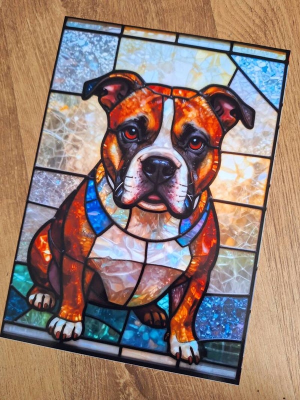 Stained Glass Staffordshire Bull Terrier- A4 Prints