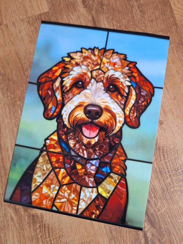 Stained Glass Labradoodle/ Goldendoodle - A4 Prints