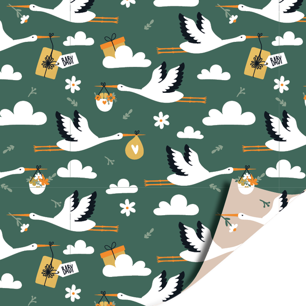 Pre-Order! Cadeaupapier - Mr. Stork groen