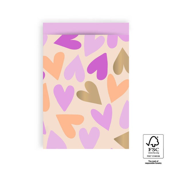 Cadeauzakjes - Big Hearts Gold - Pink - 5 stuks - M