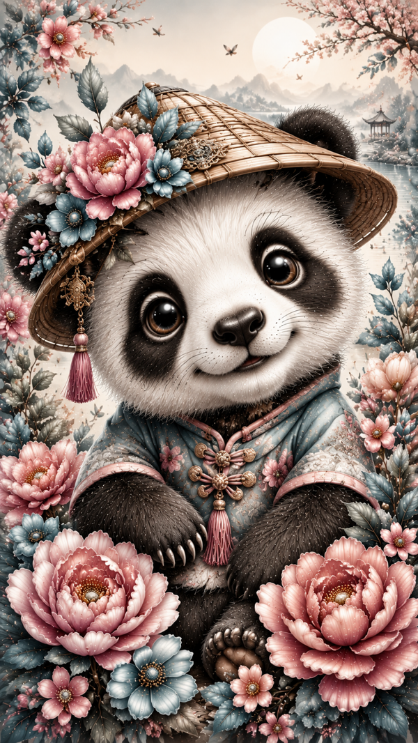 Diamond Painting „Blumenhut Panda“