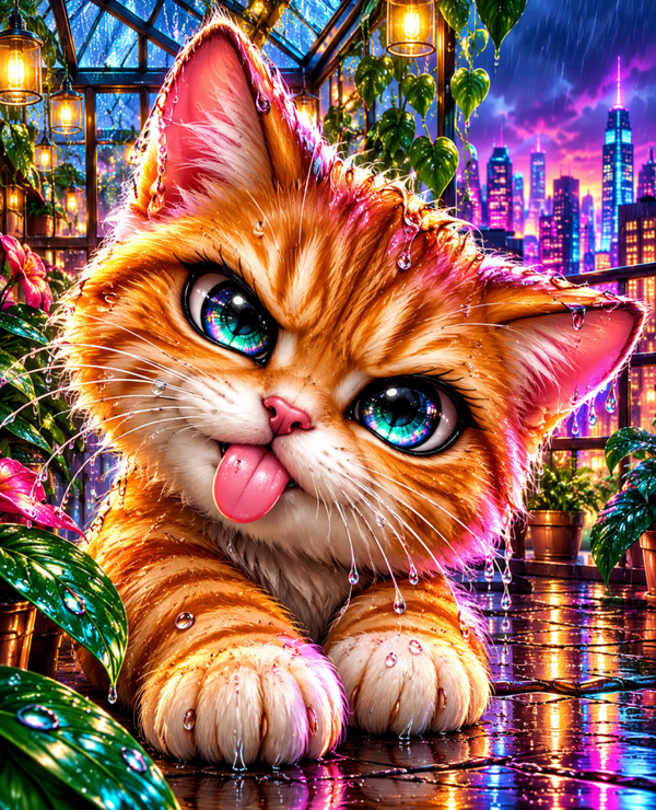 Diamond Painting"City Rain Kitty" 60x75 cm