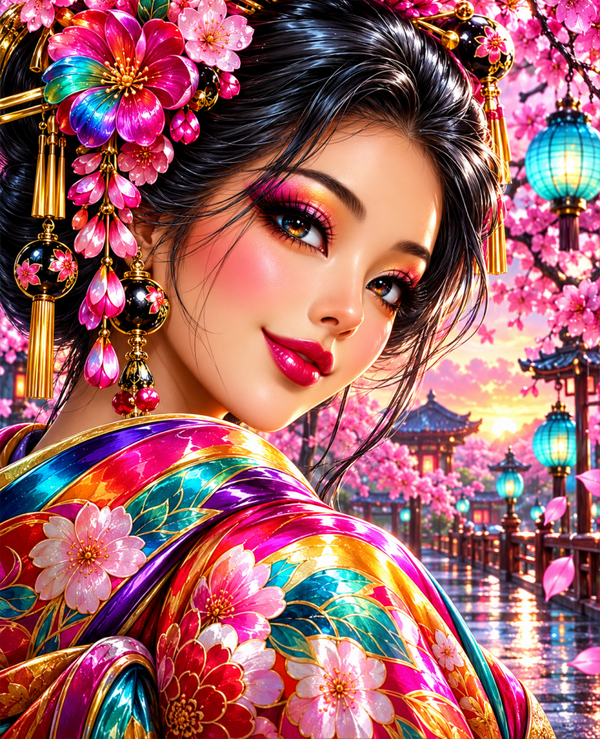 Diamond Painting"Cherry Blossom Geisha" 60x75 cm