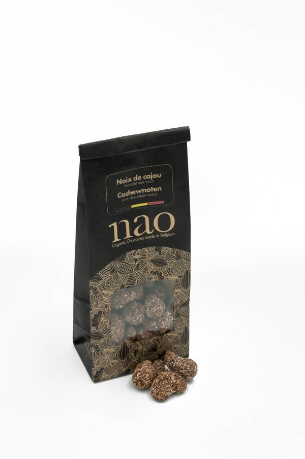 Nao: cashewnoten omhuld met pure chocolade