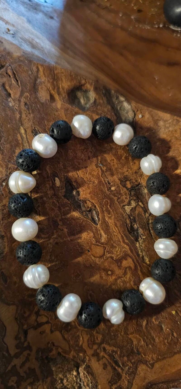 Armband lava/parel elastisch