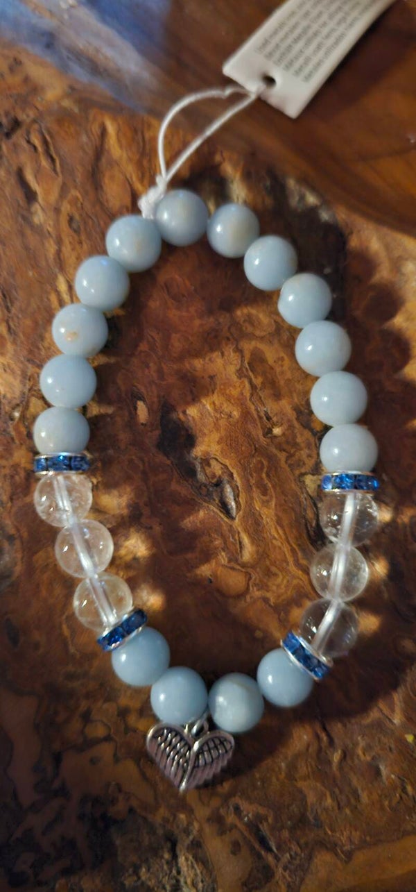 Angeliet/bergkristal armband elastisch met hart