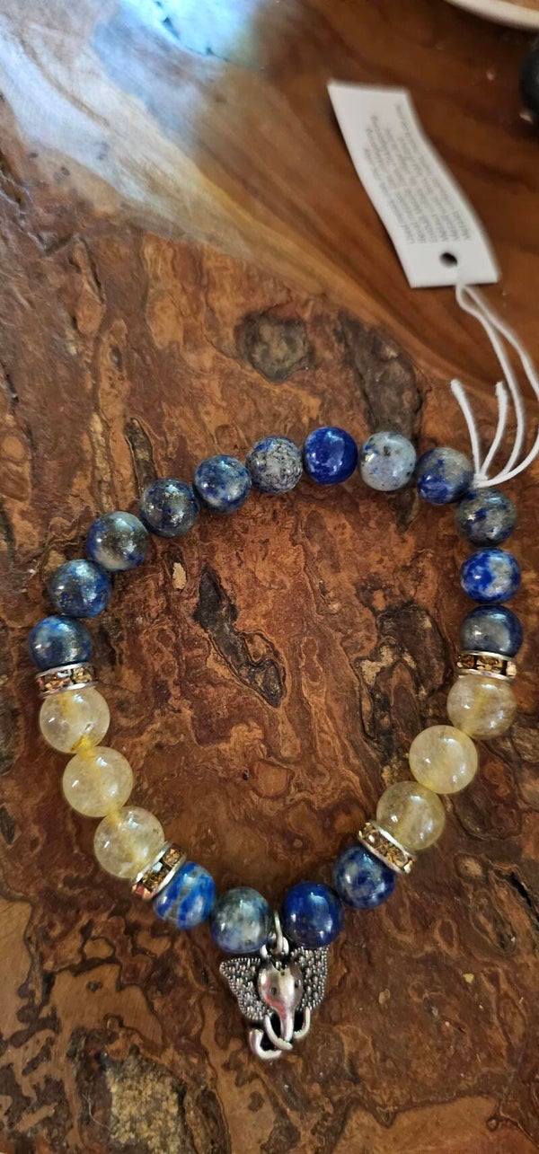 Armband lapis lazuli/rutielkwarts met ganesha