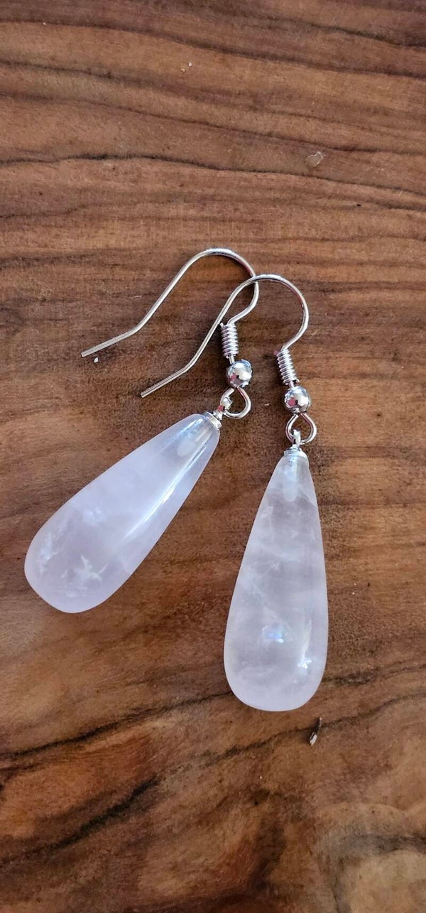 Rozenkwarts Edelsteen oorbellen {druppel}