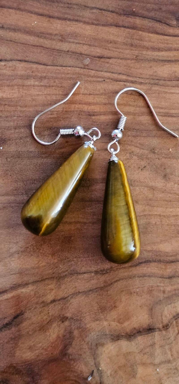 Tijgeroog Edelsteen oorbellen {druppel}