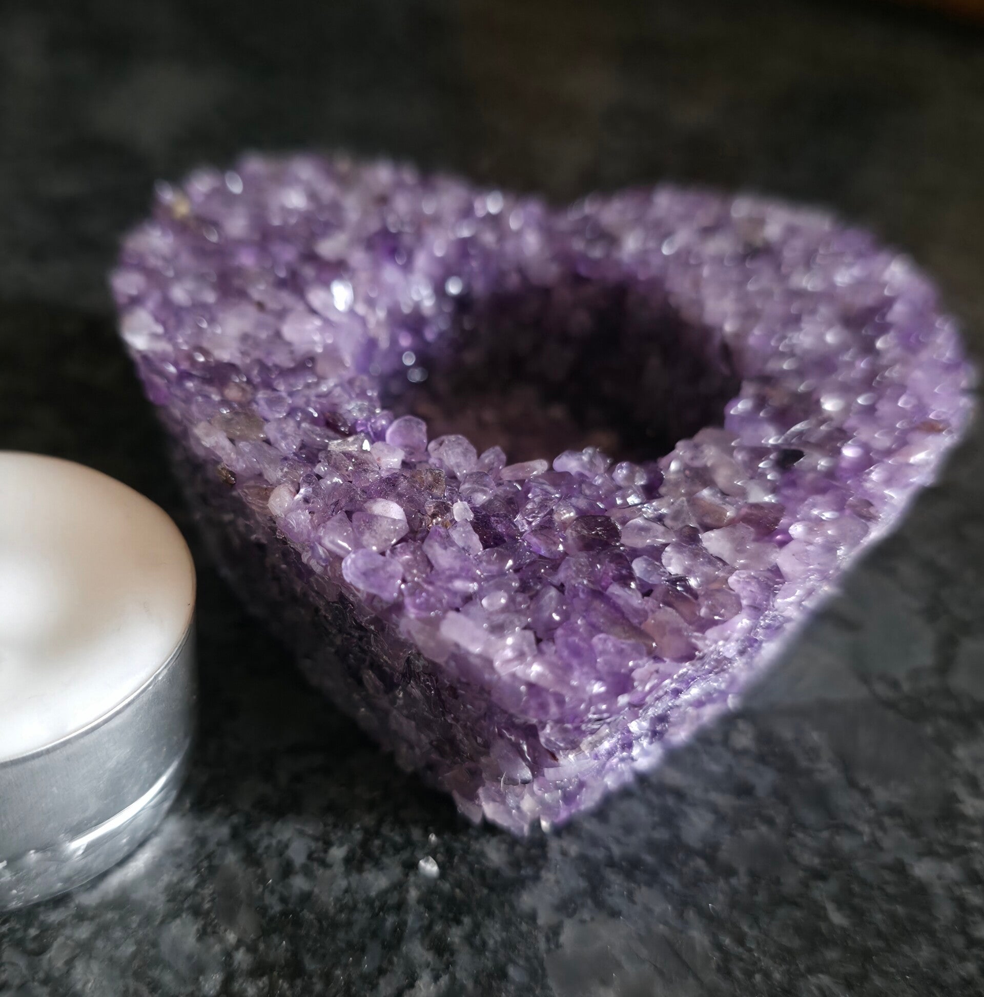 Waxinelichthouder hart amethist