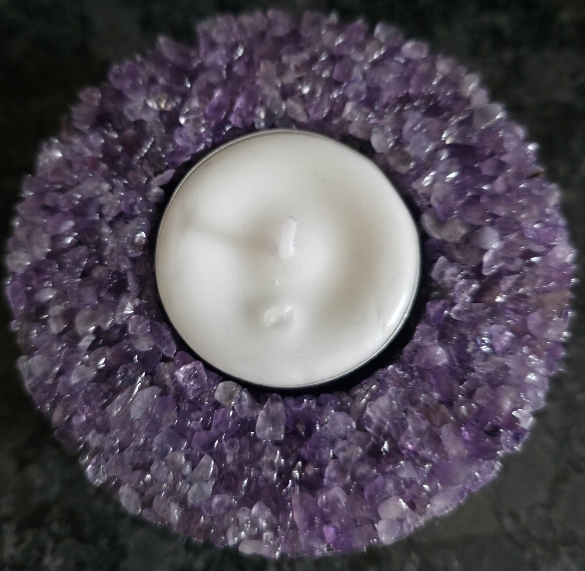 Waxinelichthouder rond amethist