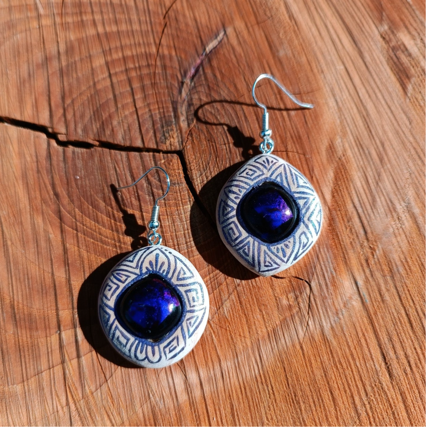 Boucles d'oreilles bois et verre