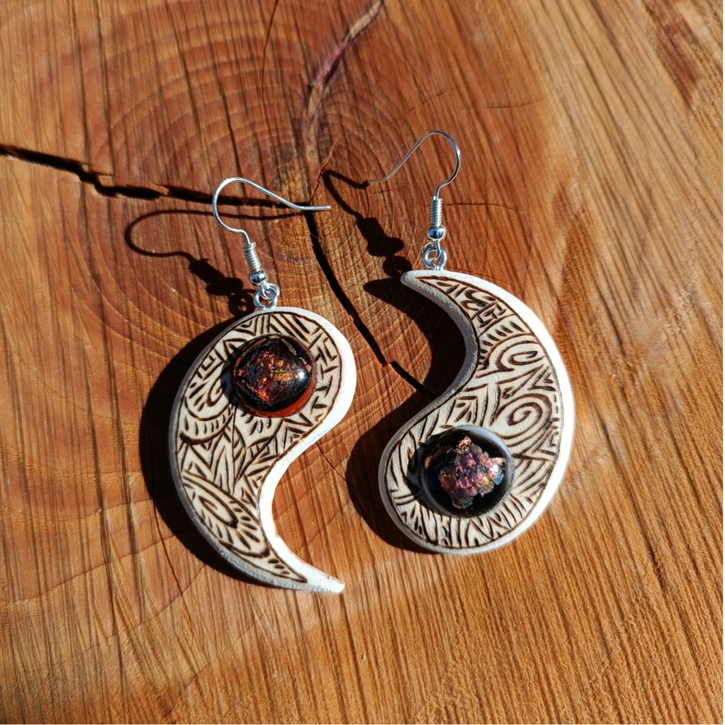 Boucles d'oreilles bois et verre
