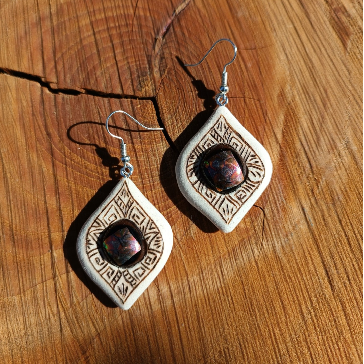 Boucles d'oreilles en bois et verre