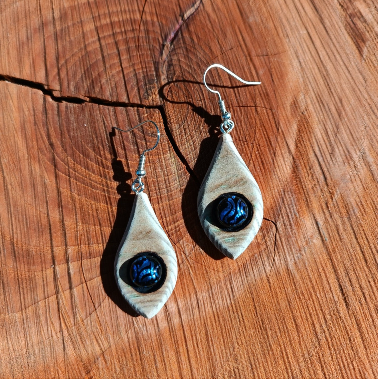 Boucles d'oreilles bois et verre