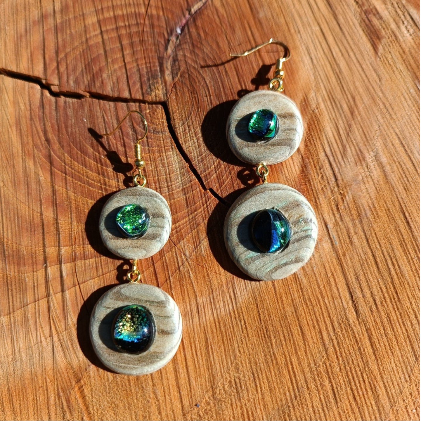 Boucles d'oreilles bois et verre