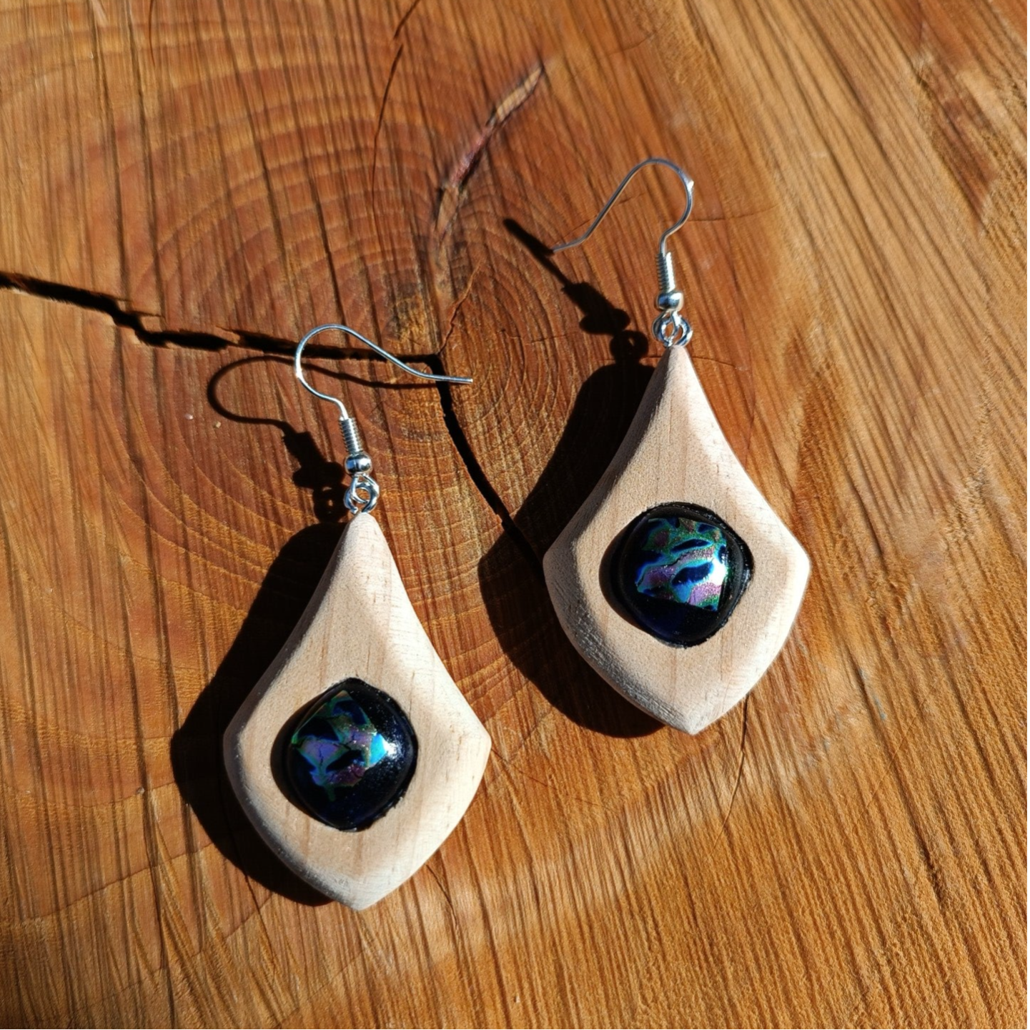 Boucles d'oreilles bois et verre