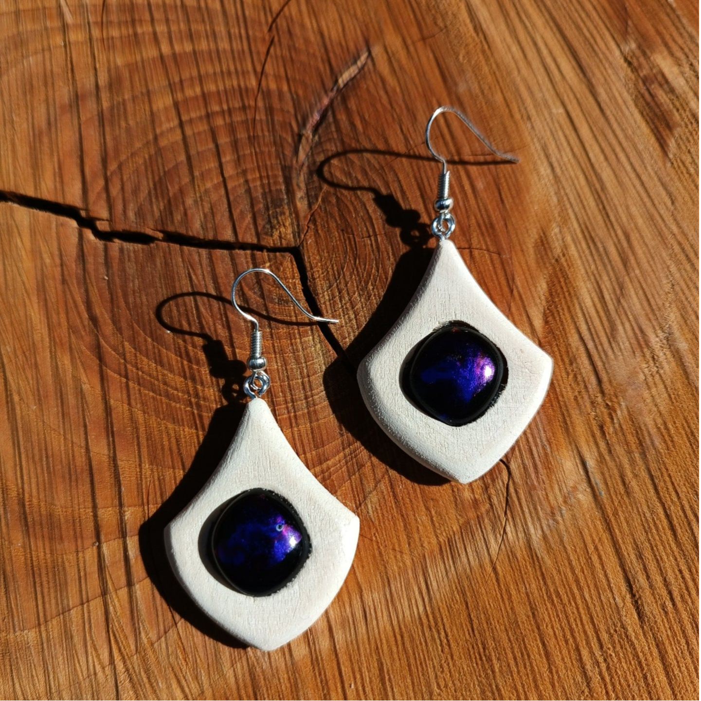 Boucles d'oreilles bois et verre