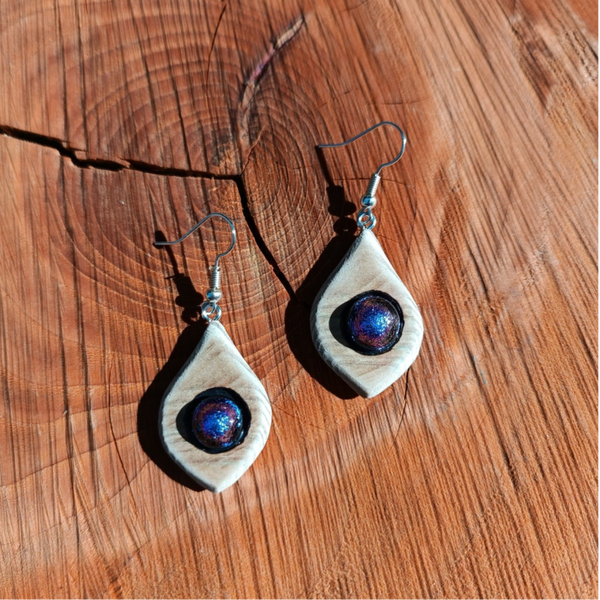 Boucles d'oreilles bois et verre