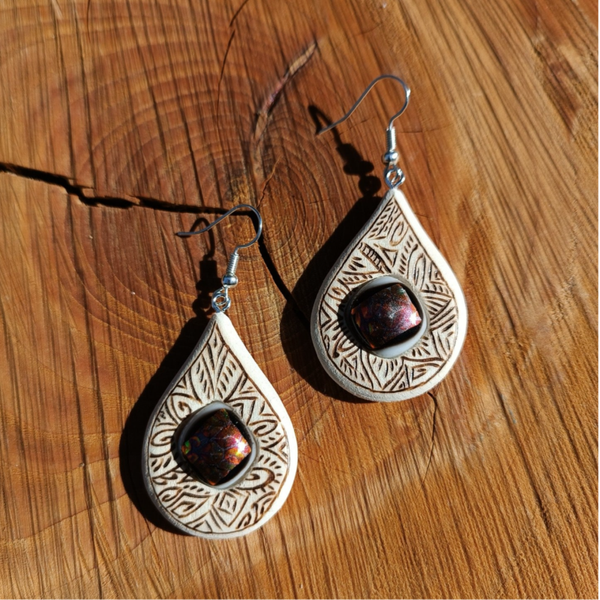 Boucles d'oreilles bois et verre