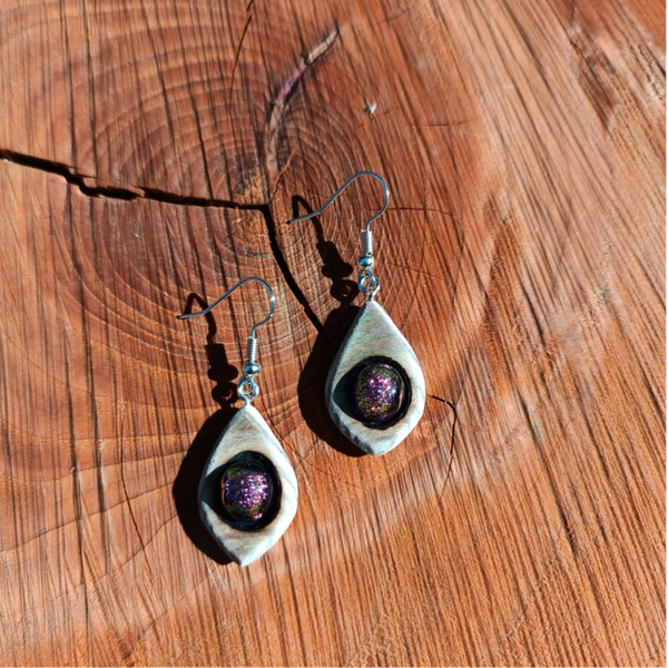Boucles d'oreilles bois et verre