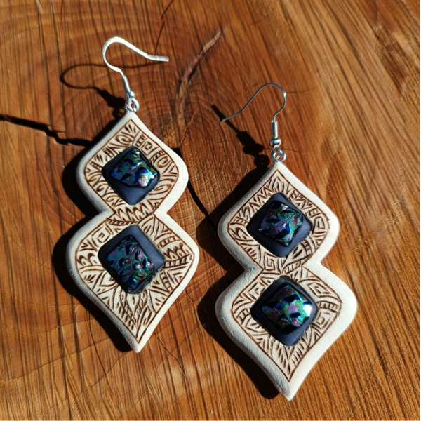 Boucles d'oreilles bois et verre