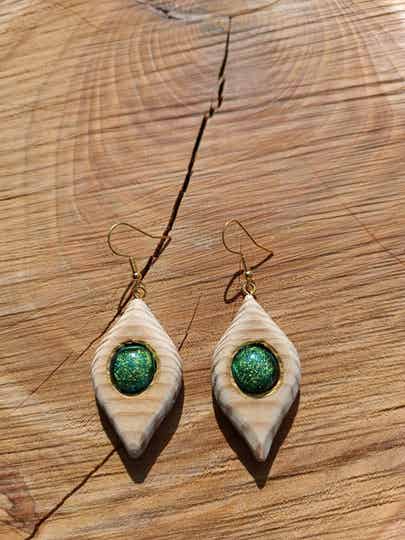 Boucles d'oreilles bois et verre