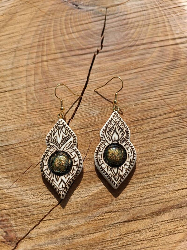 Boucles d'oreilles bois et verre