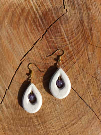 Boucles d'oreilles en bois et pierres naturelles