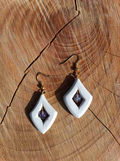 Boucles d'oreilles en bois et pierres naturelles