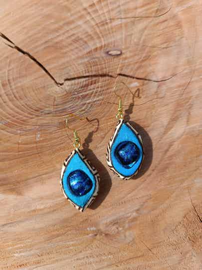 Boucles d'oreilles en bois et verre