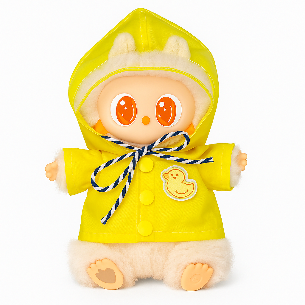 Labubu regenjas met Capuchon, Touwtjes en Drukknopen Labubu Poppenkleding en Accessoires Geschikt voor Poppen 15-20 cm